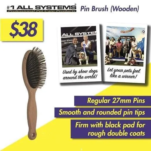#1 All Systems 27mm Pin Wooden Pet Brush (Black Pad)