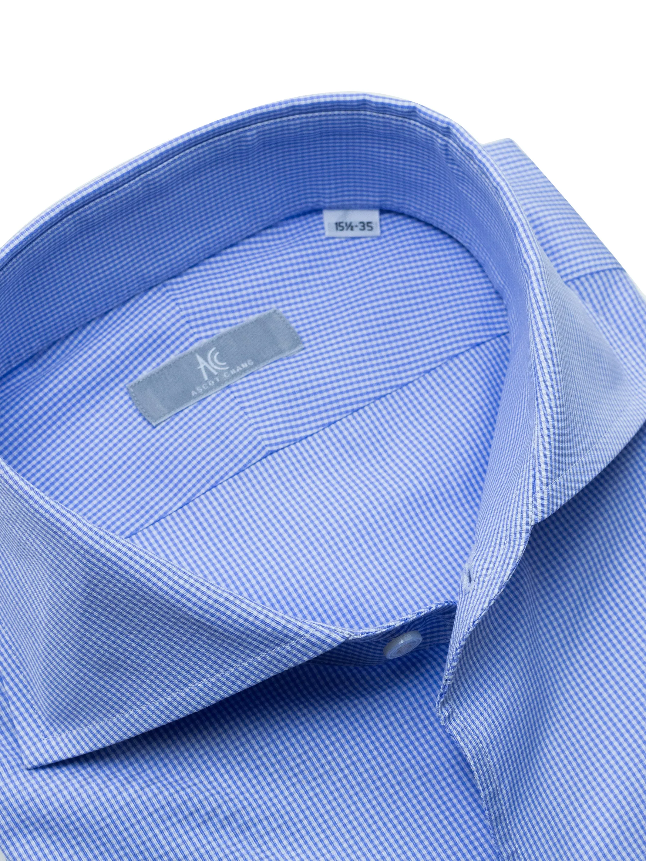 140s Blue Checked Cotton "Ascot Collar" Shirt