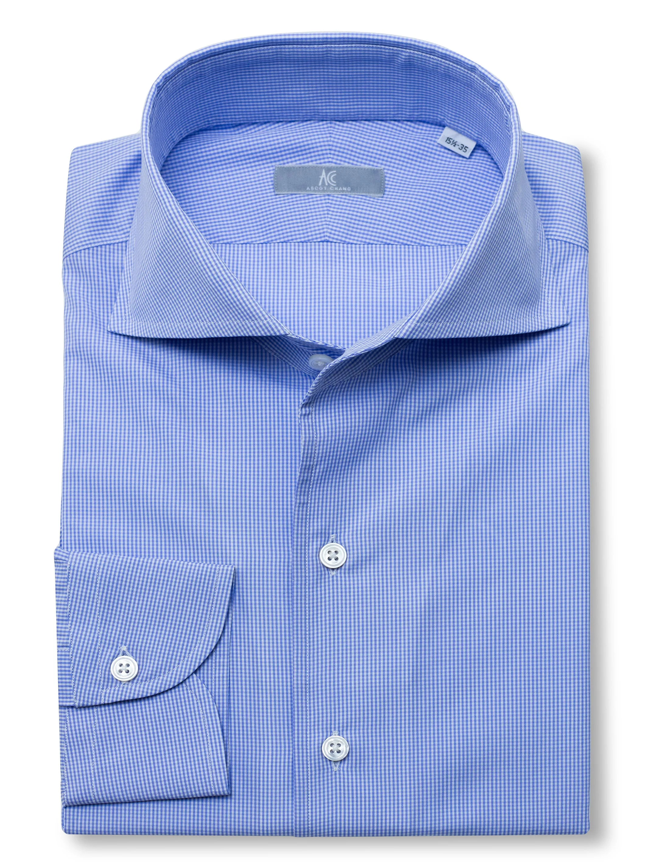 140s Blue Checked Cotton "Ascot Collar" Shirt
