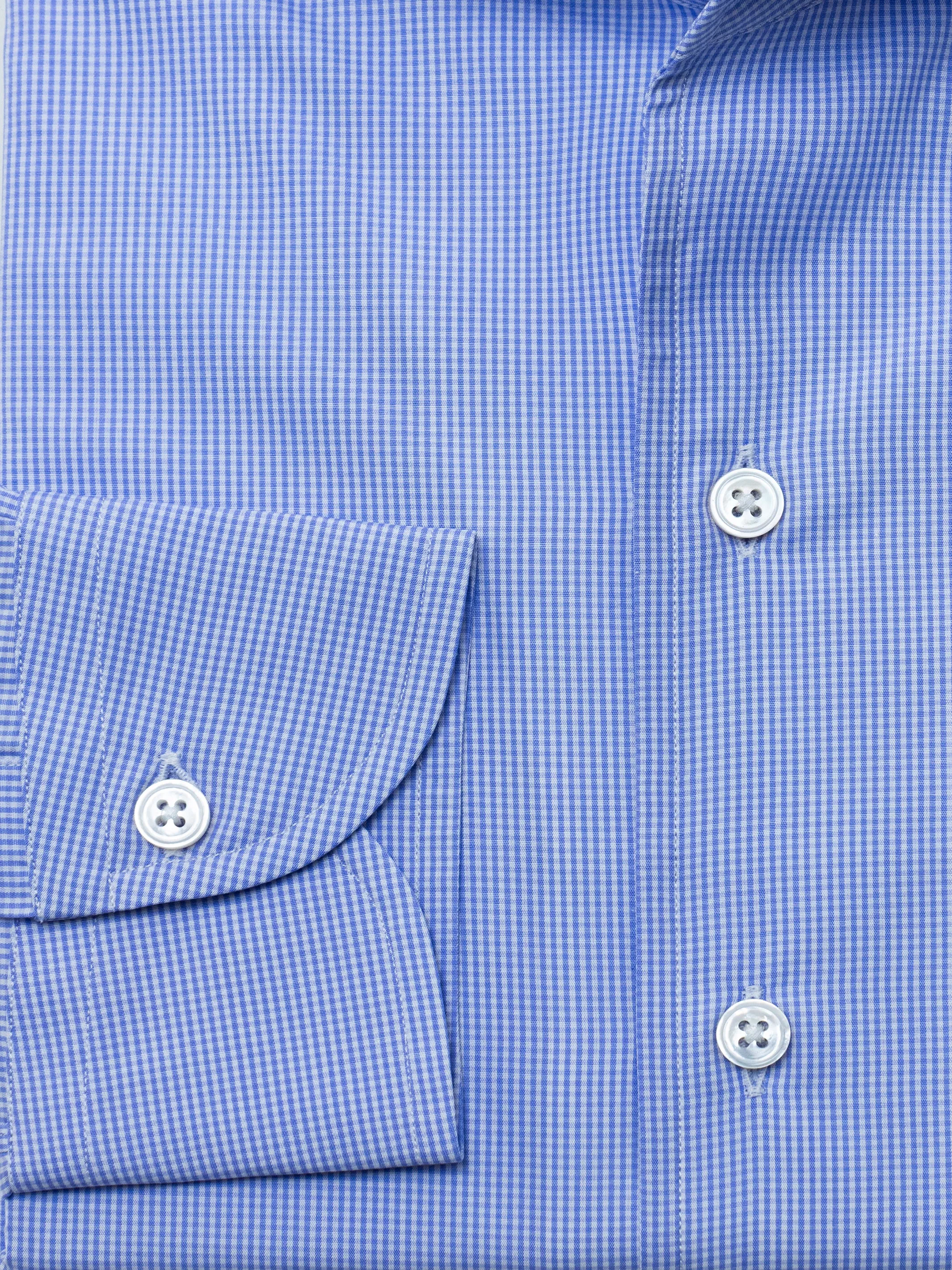140s Blue Checked Cotton "Ascot Collar" Shirt