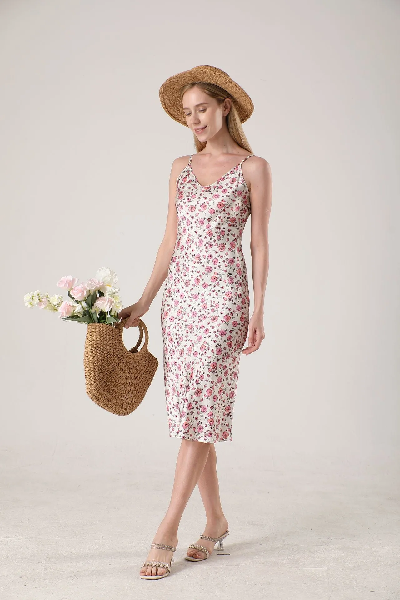 19 Momme Women's silk floral midi slip dress