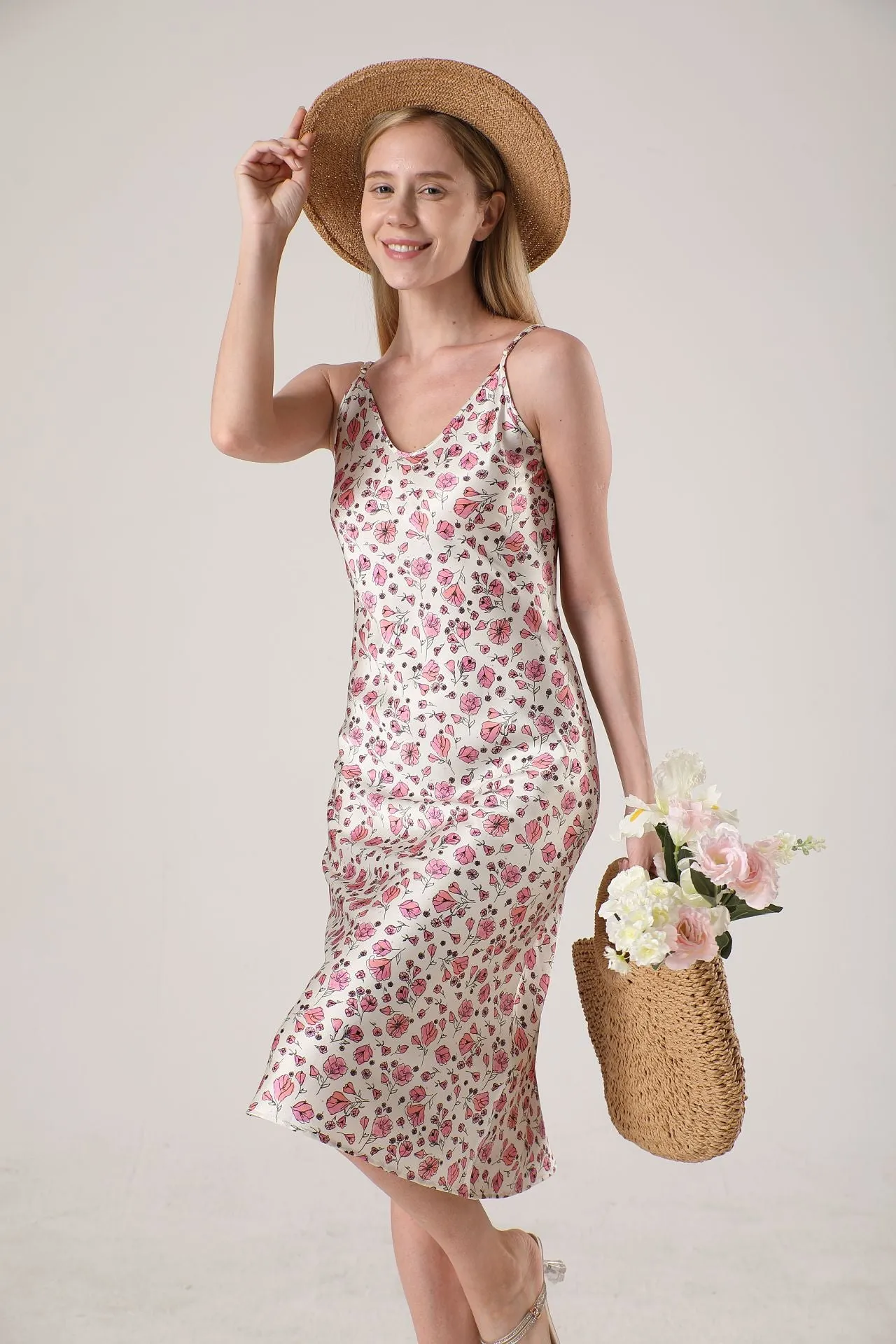 19 Momme Women's silk floral midi slip dress