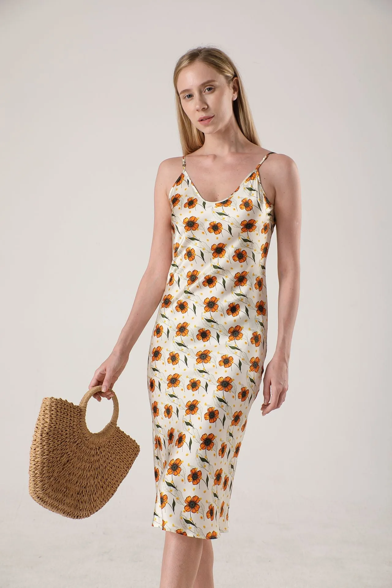 19 Momme Women's silk floral midi slip dress
