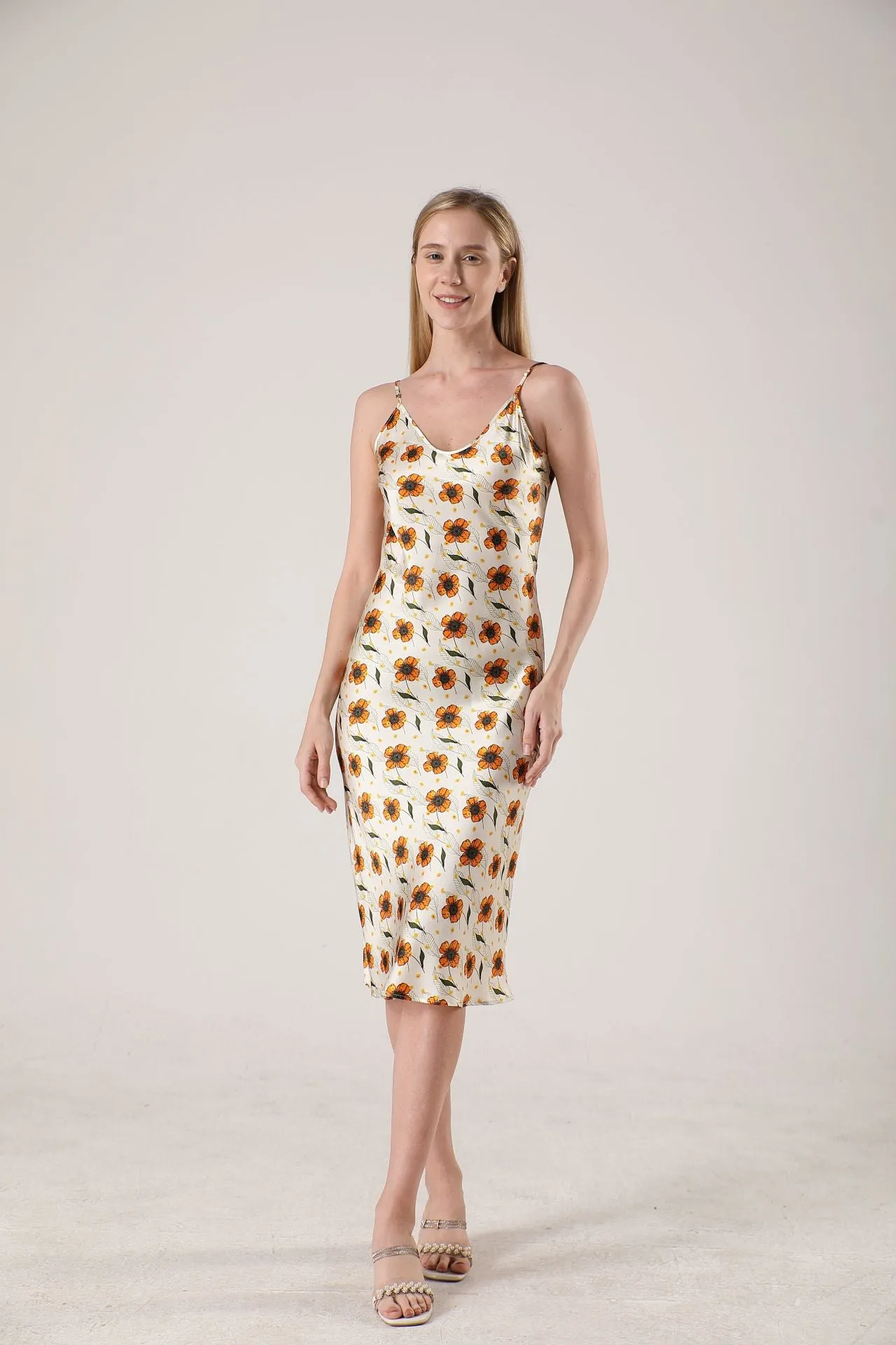 19 Momme Women's silk floral midi slip dress