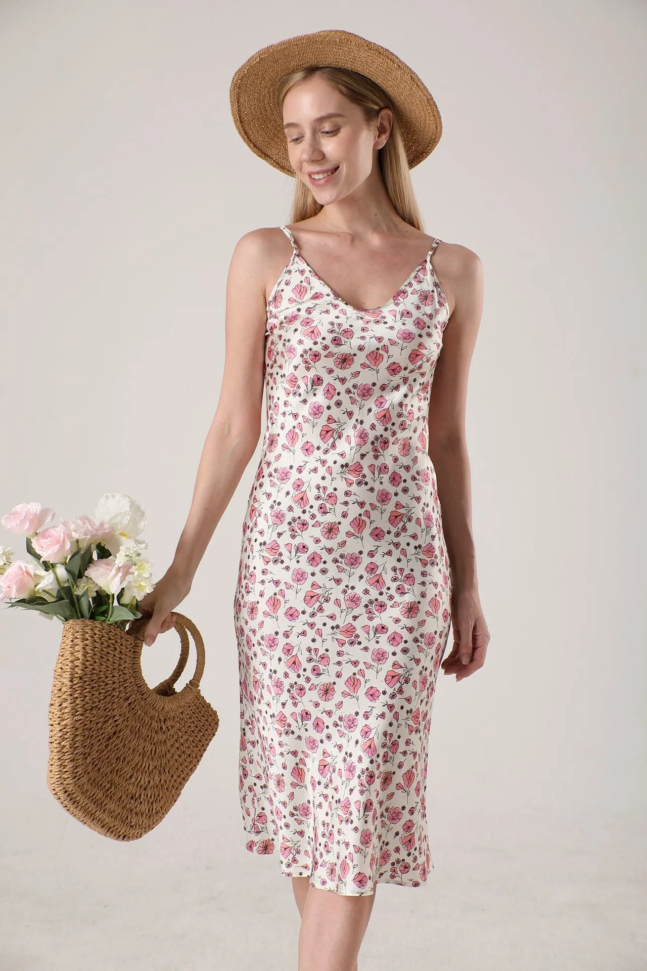 19 Momme Women's silk floral midi slip dress