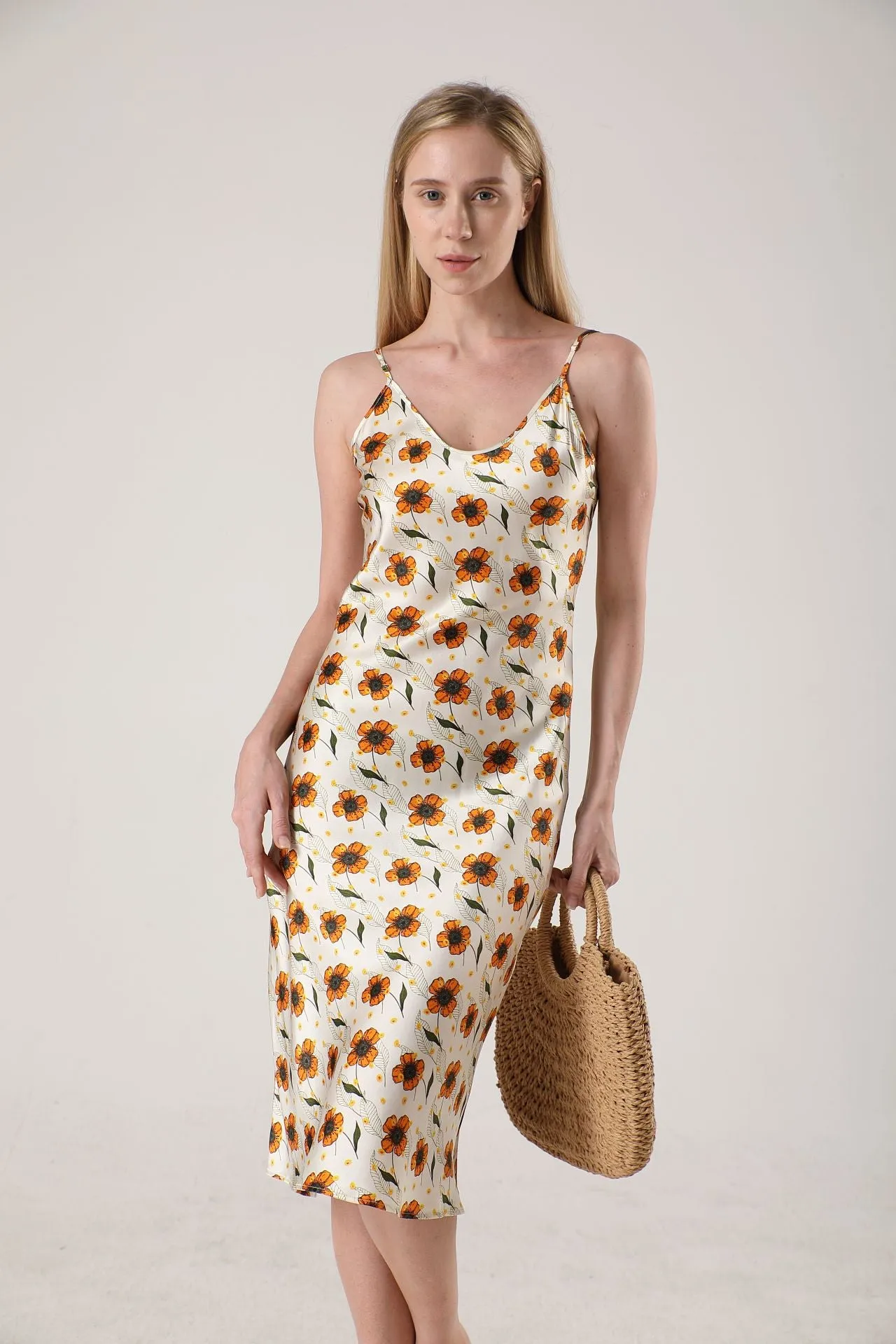 19 Momme Women's silk floral midi slip dress