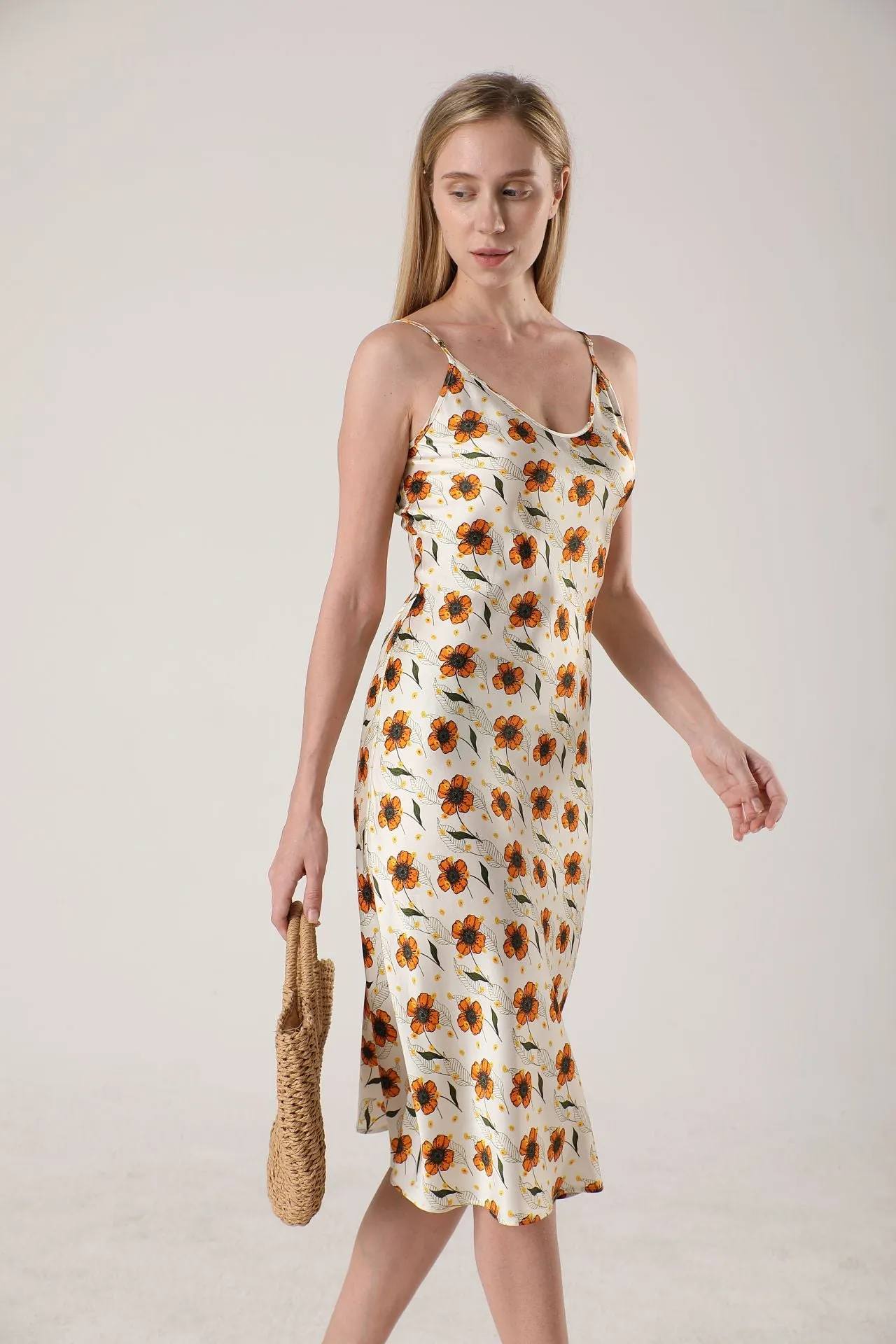 19 Momme Women's silk floral midi slip dress