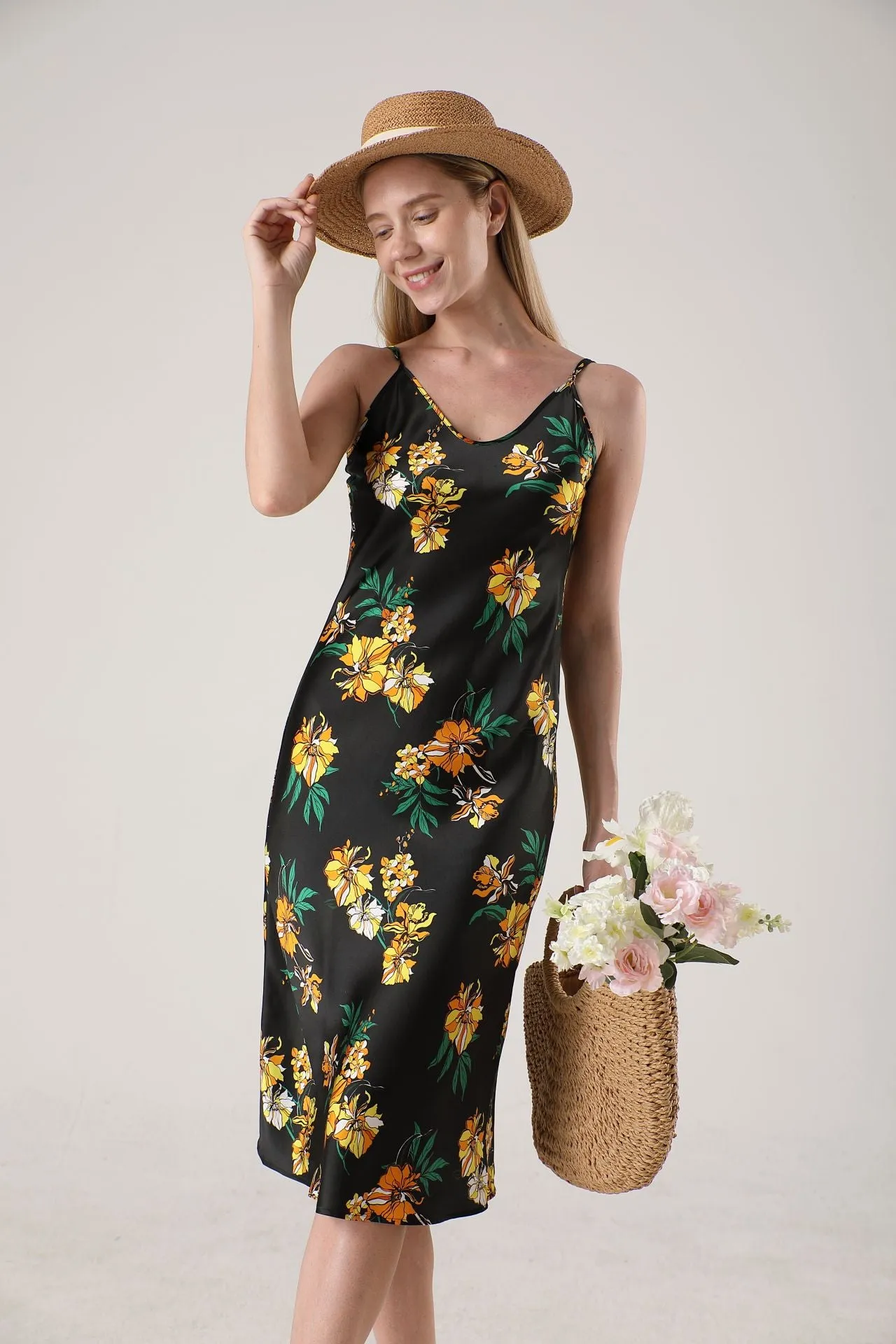 19 Momme Women's silk floral midi slip dress