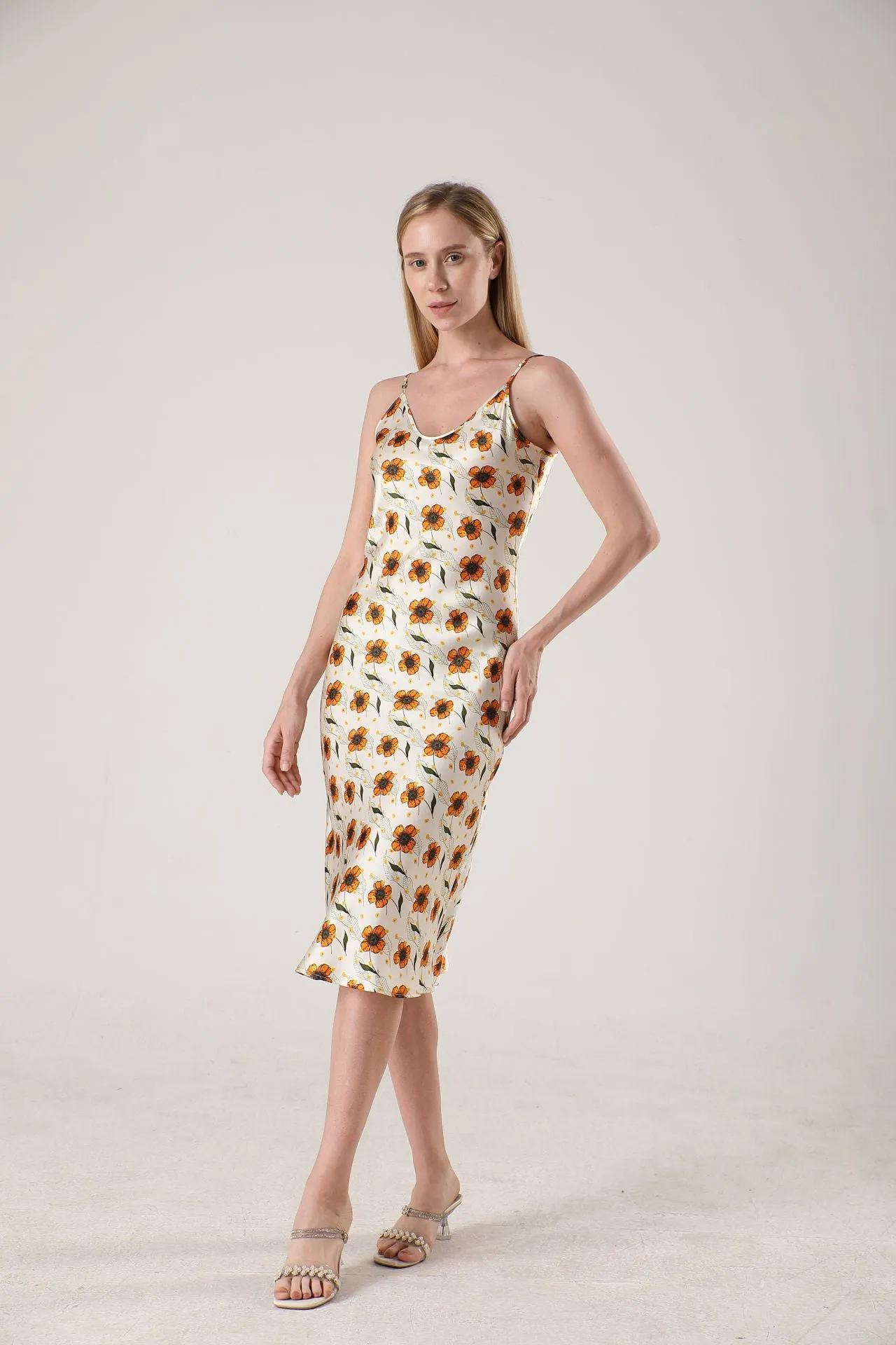 19 Momme Women's silk floral midi slip dress
