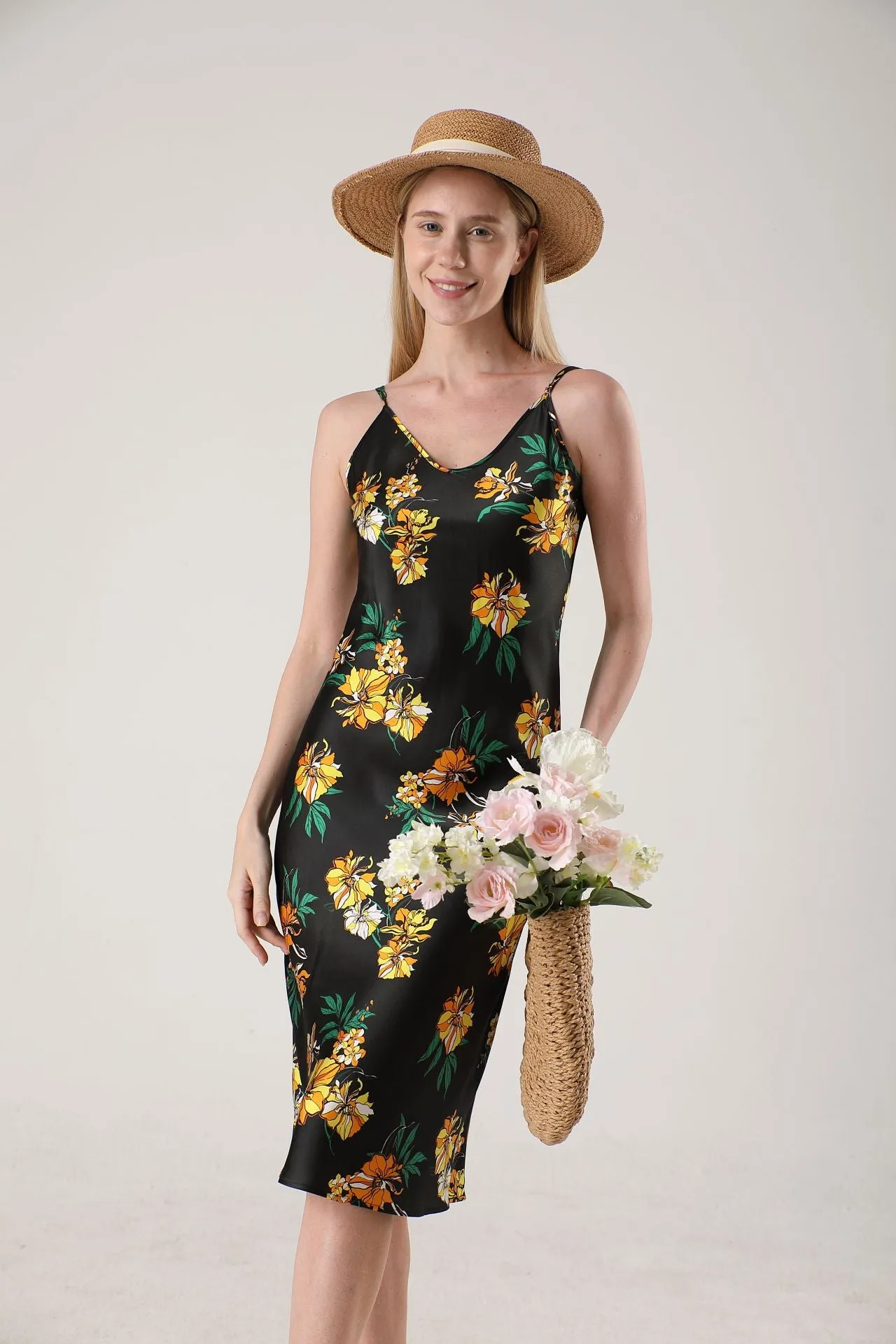 19 Momme Women's silk floral midi slip dress