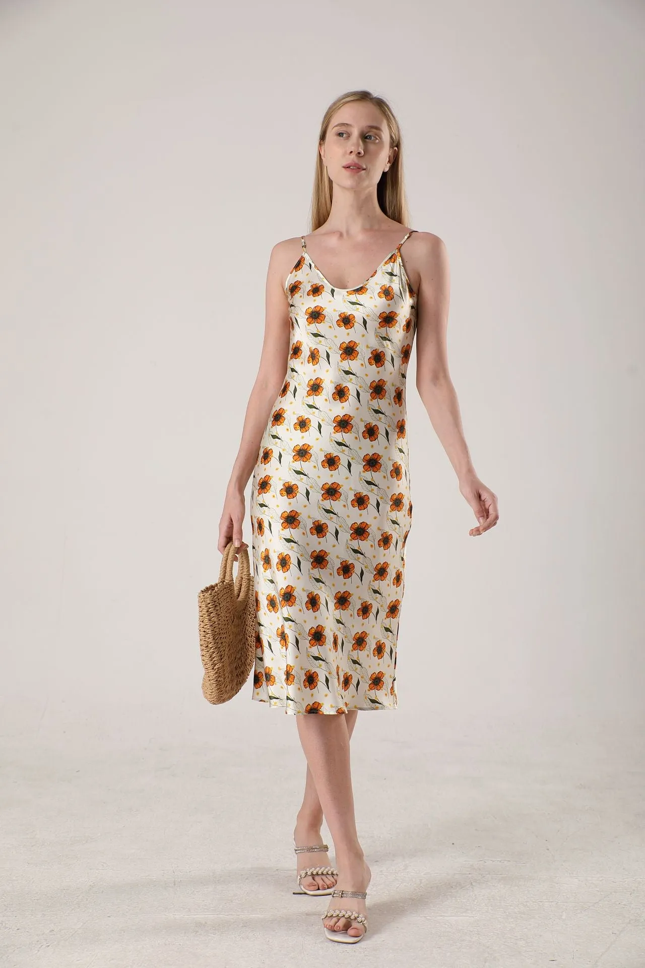19 Momme Women's silk floral midi slip dress