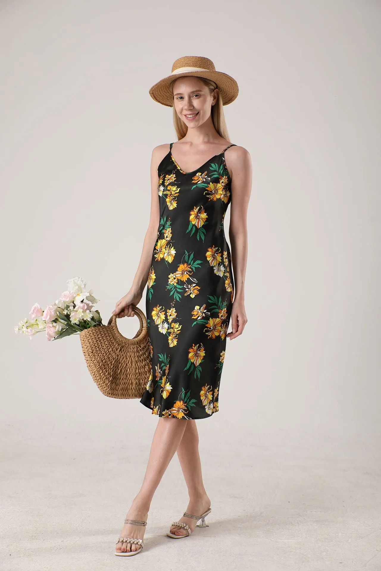 19 Momme Women's silk floral midi slip dress