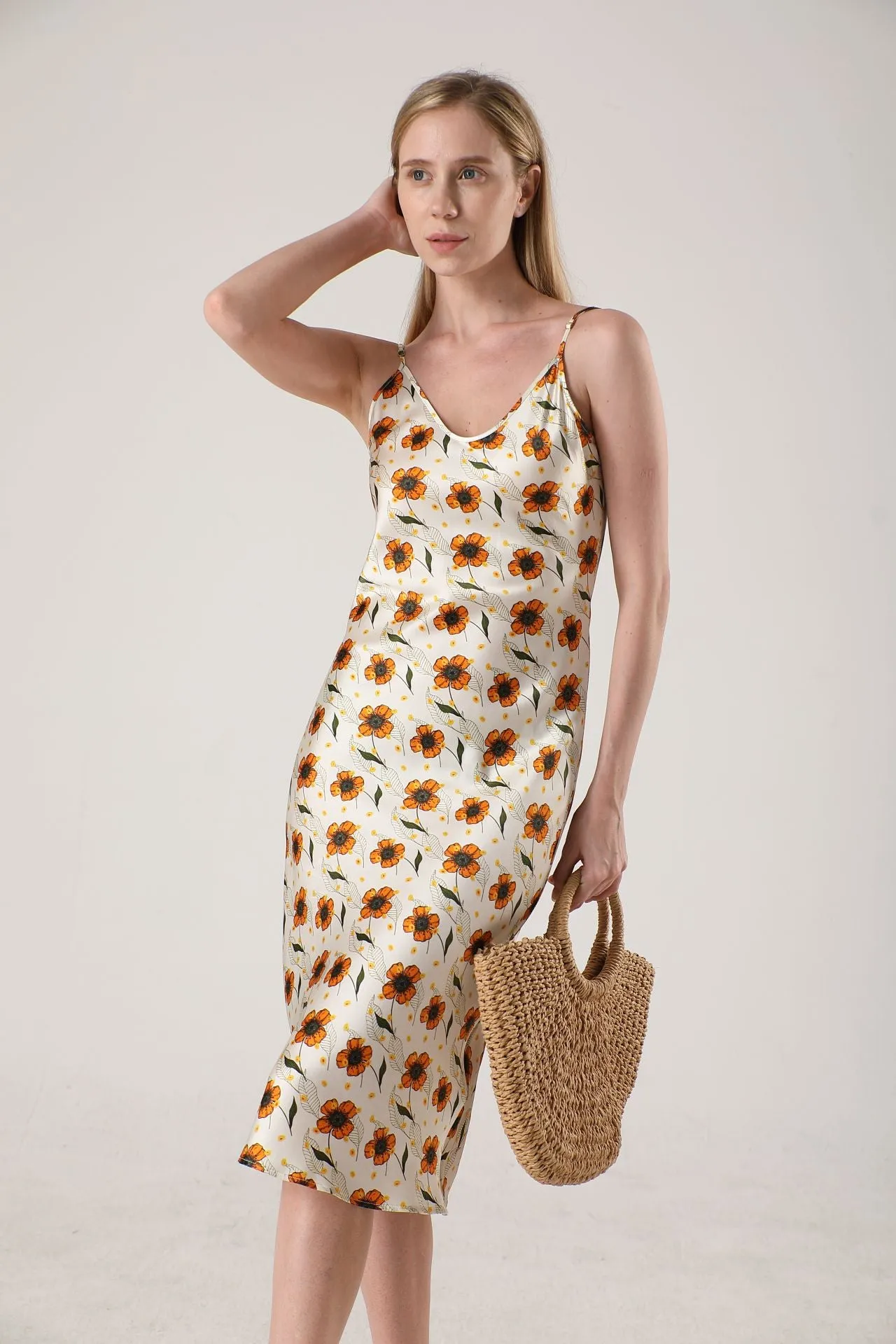 19 Momme Women's silk floral midi slip dress