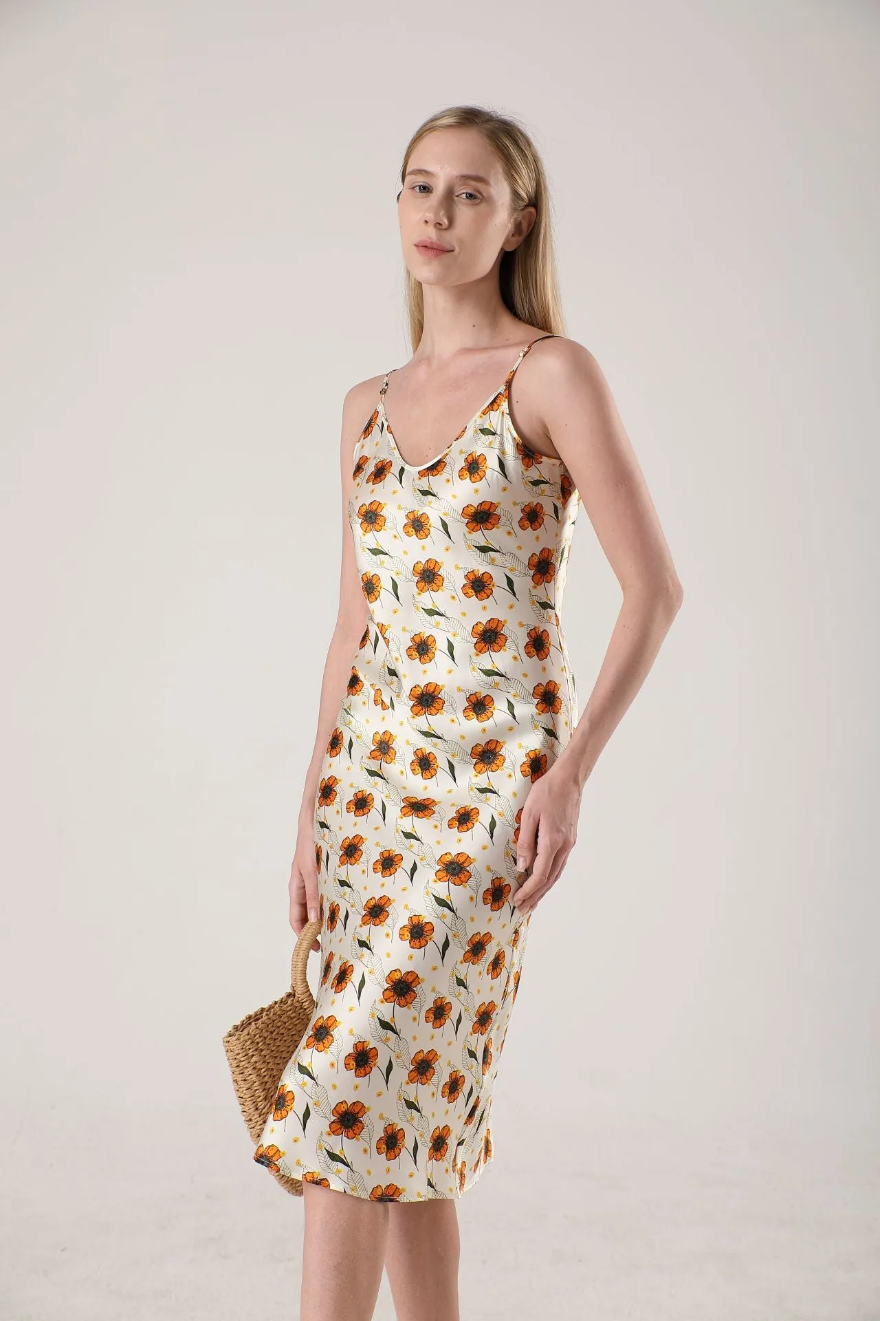 19 Momme Women's silk floral midi slip dress