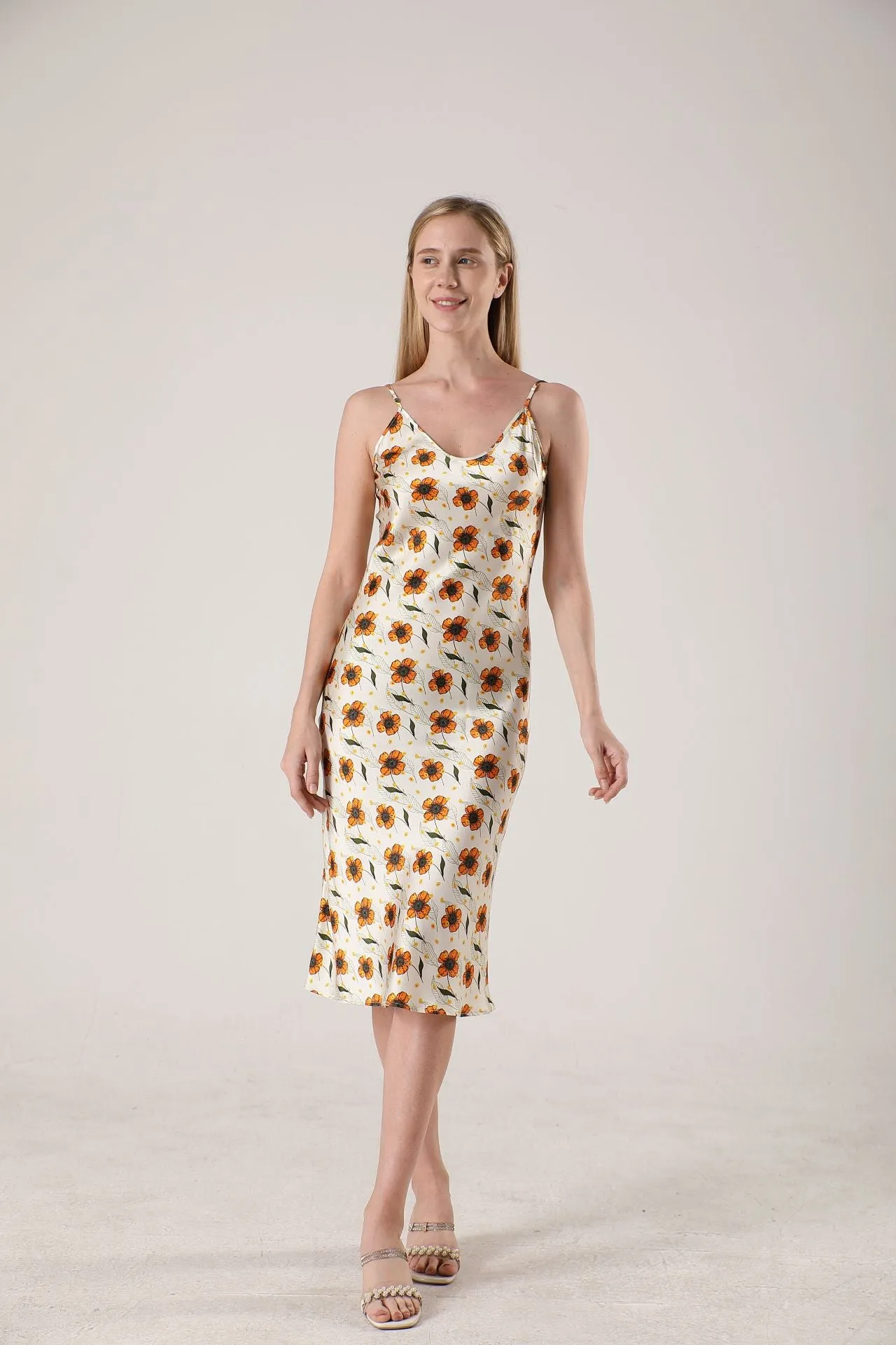 19 Momme Women's silk floral midi slip dress