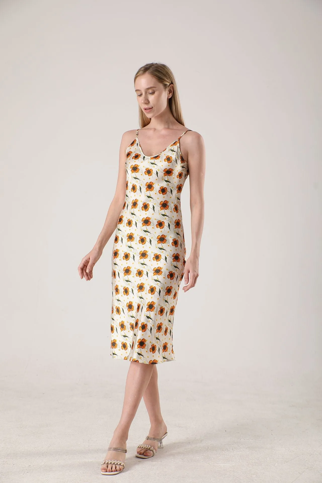 19 Momme Women's silk floral midi slip dress