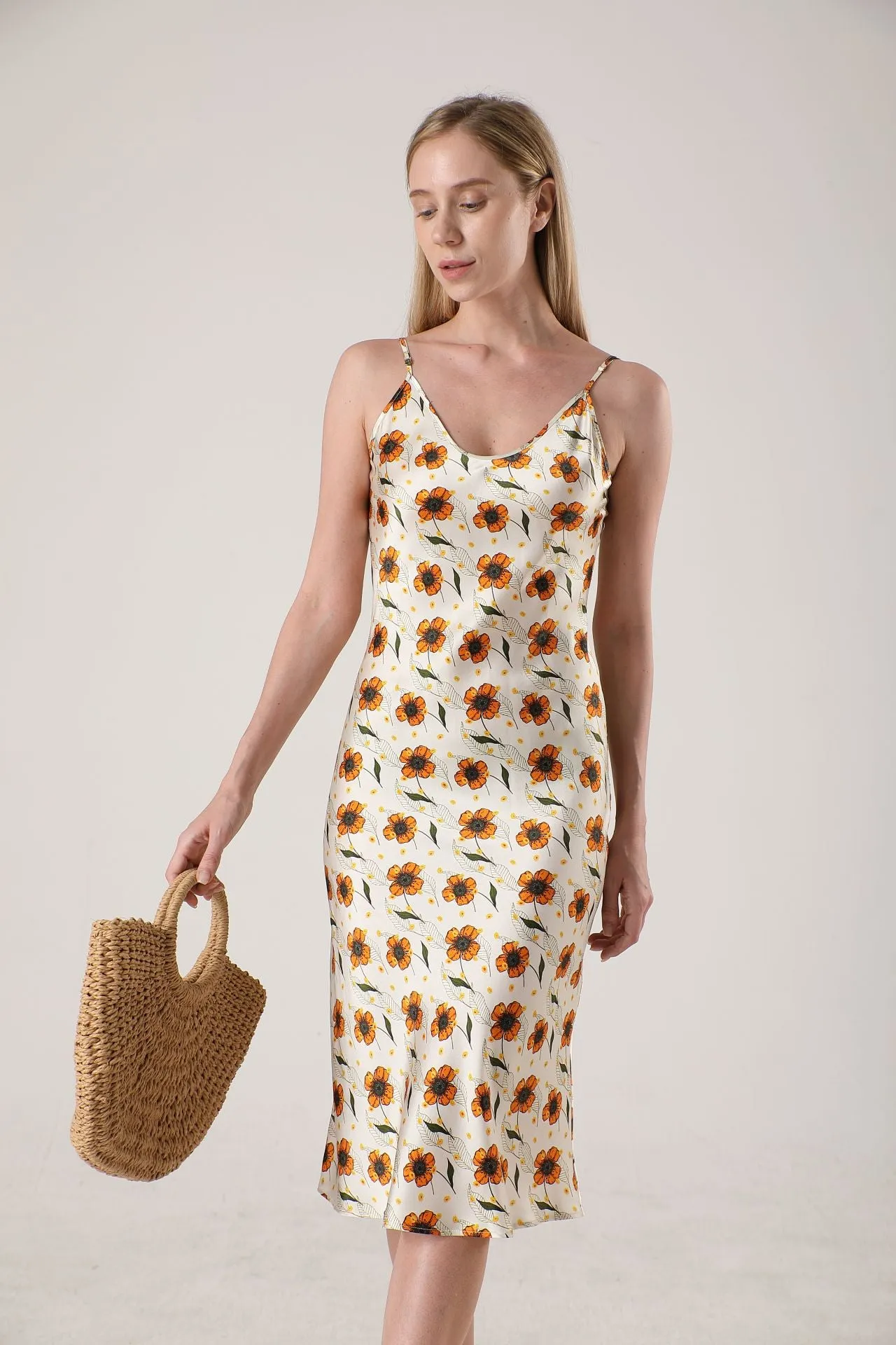 19 Momme Women's silk floral midi slip dress