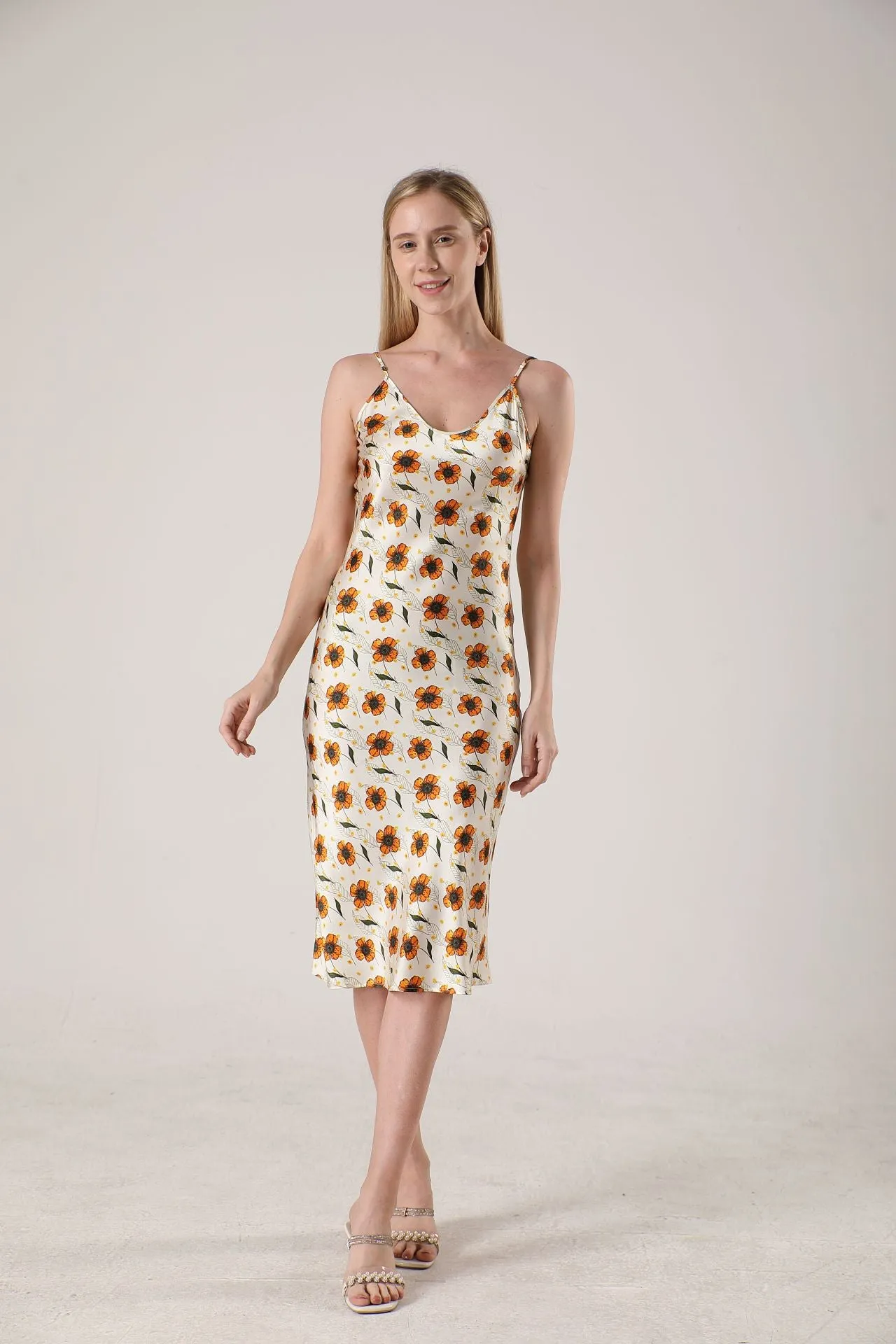 19 Momme Women's silk floral midi slip dress