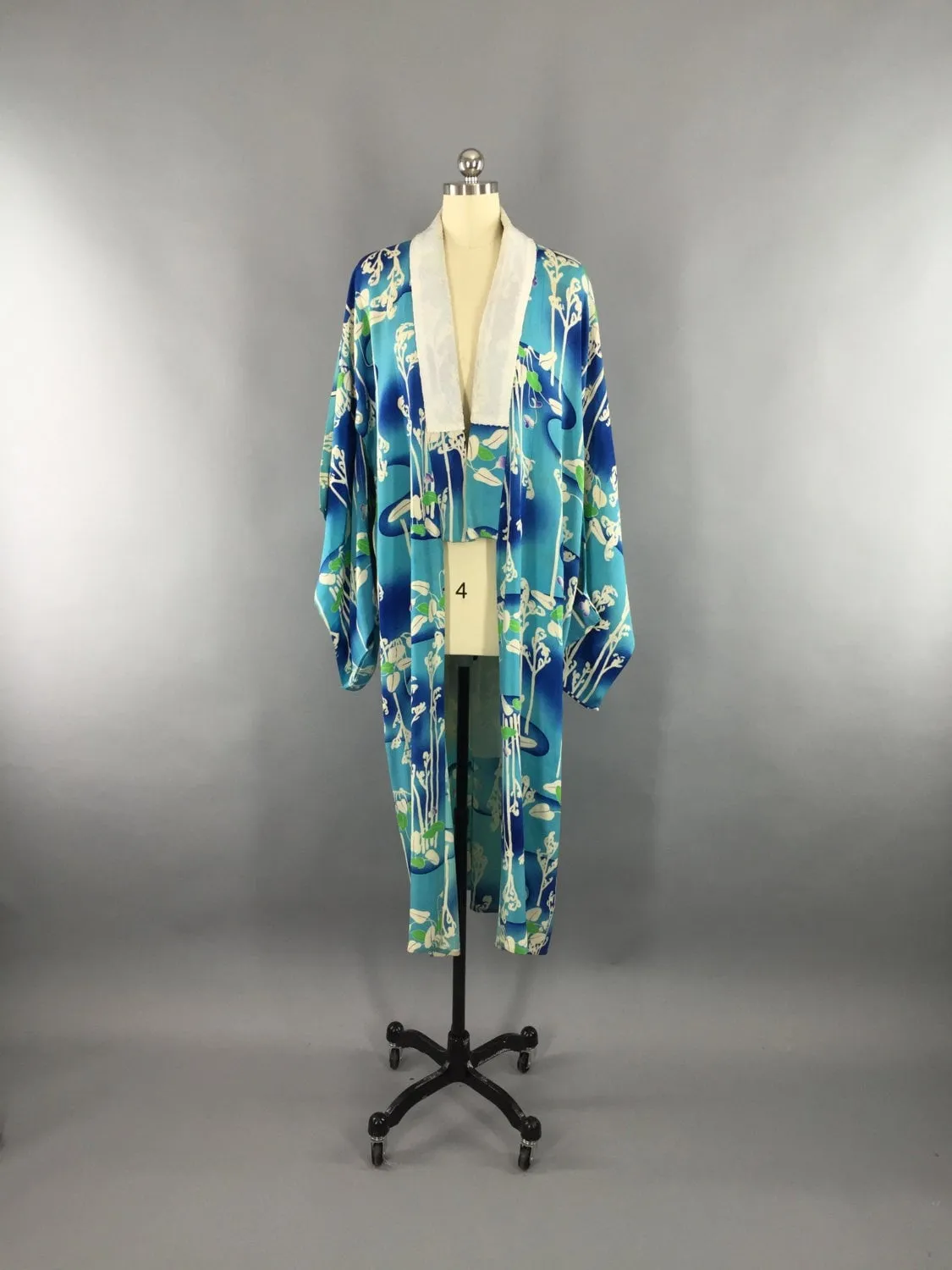 1940s Vintage Kimono Robe / Aqua Blue