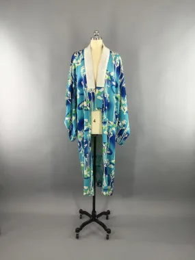 1940s Vintage Kimono Robe / Aqua Blue