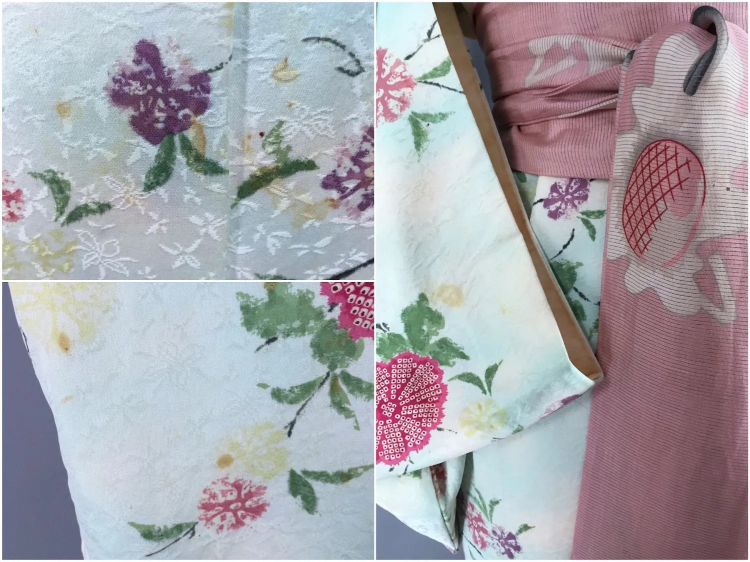 1940s Vintage Silk Kimono Robe / Aqua Blue Floral