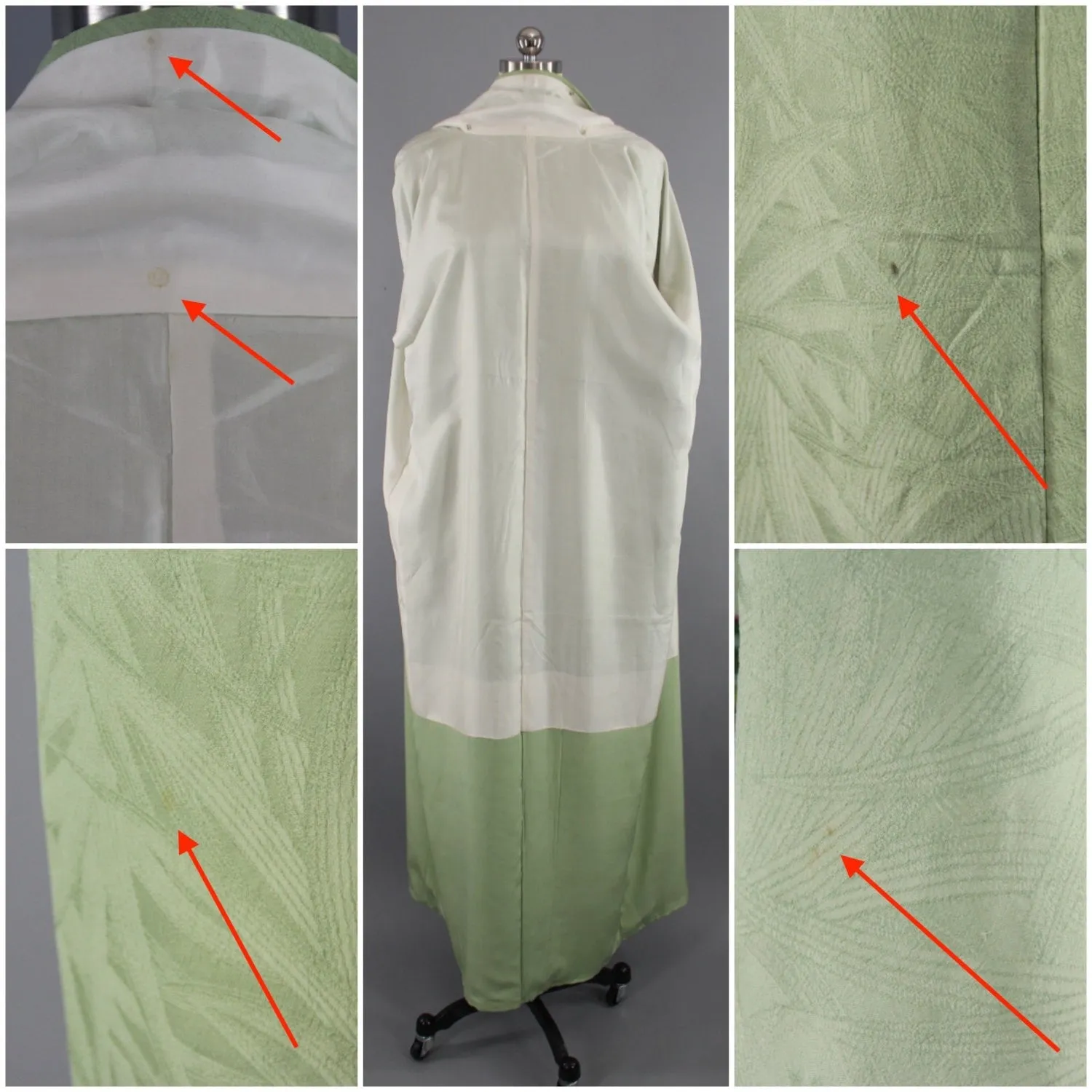 1940s Vintage Silk Kimono Robe with Light Green Bamboo Leaves