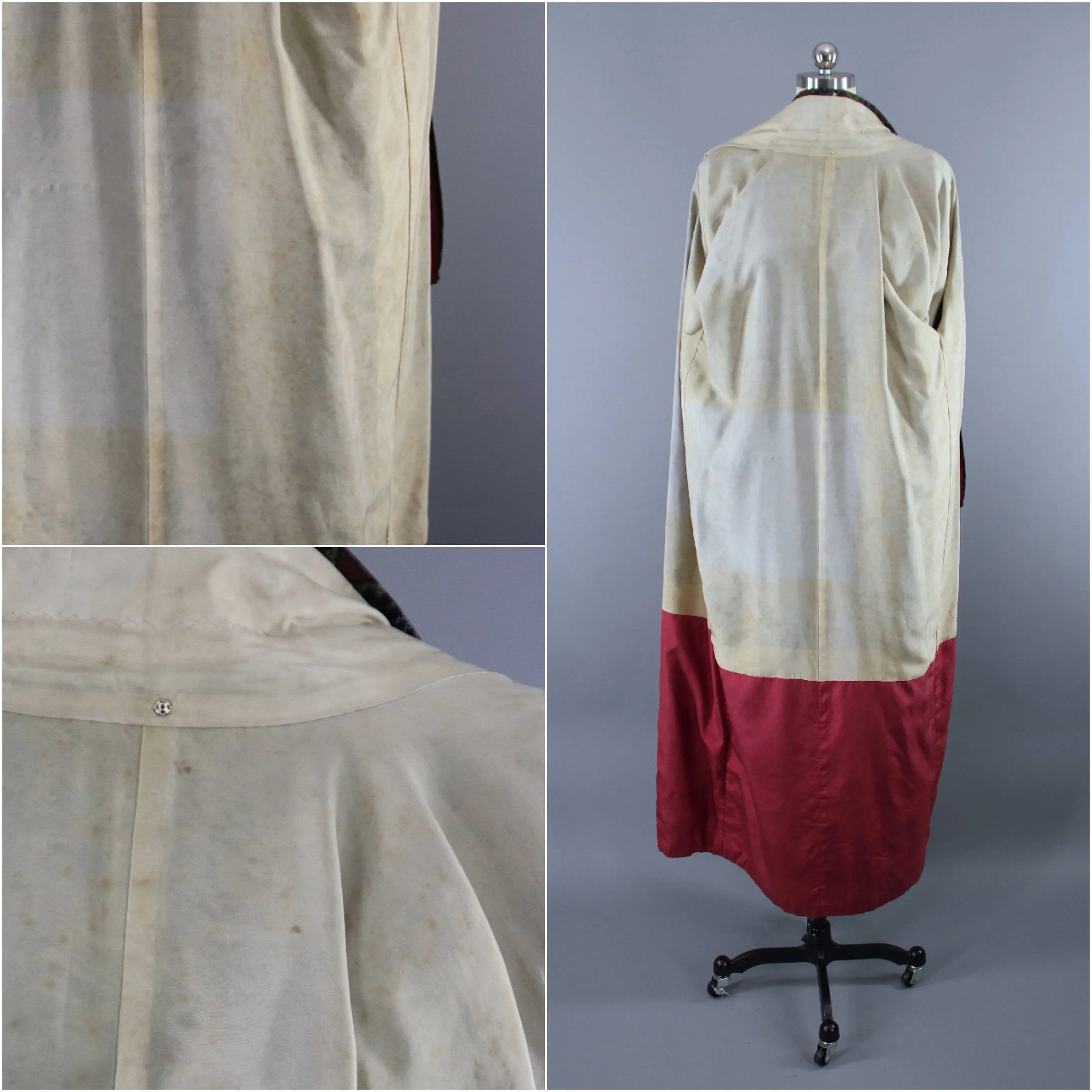 1950s Vintage Kimono Robe / Black Ikat Baroque Print