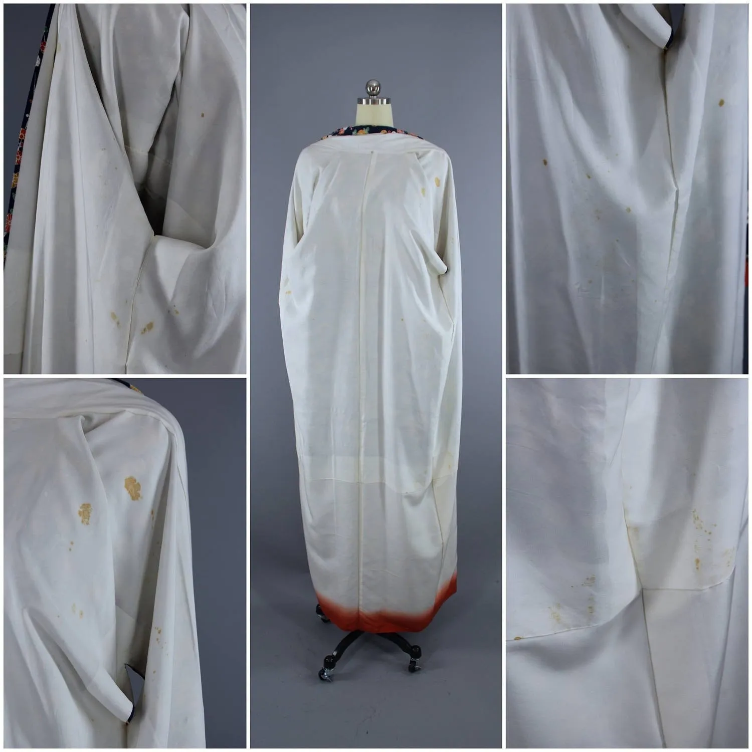1950s Vintage Silk Kimono Robe / Blue Floral Daisy Chains