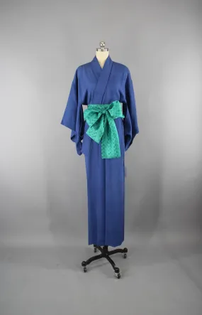 1950s Vintage Silk Kimono Robe / Bright Blue