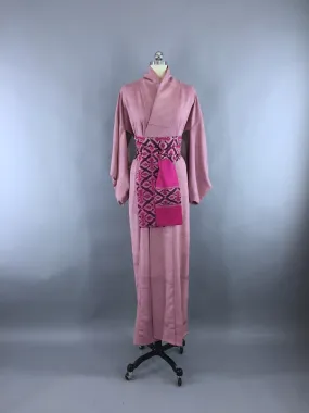 1950s Vintage Silk Kimono Robe in Lavender Purple Textured Crepe