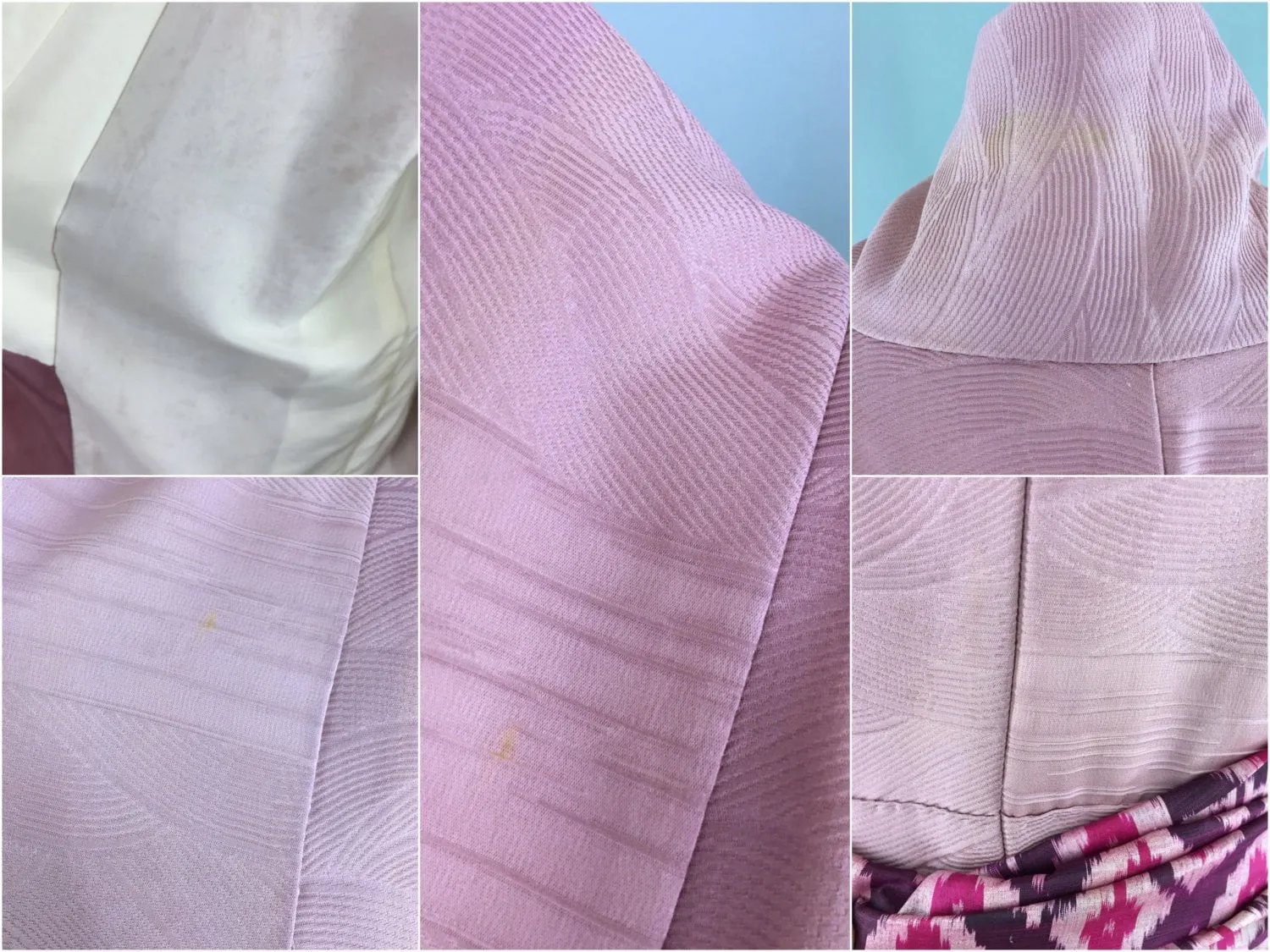 1950s Vintage Silk Kimono Robe in Lavender Purple Textured Crepe