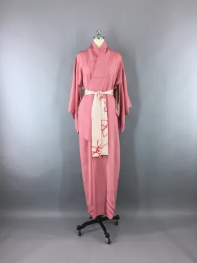 1960s Vintage Kimono Robe with Pink Floral Print