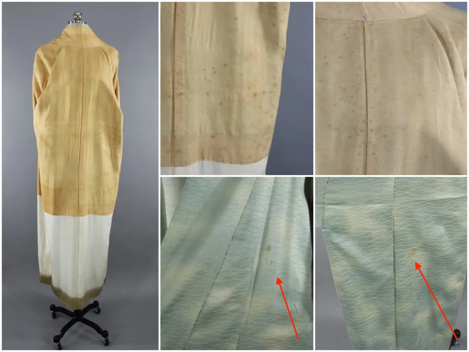1960s Vintage Silk Kimono Robe in Sea Foam Green Ombre Satin