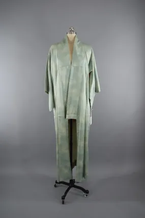 1960s Vintage Silk Kimono Robe in Sea Foam Green Ombre Satin