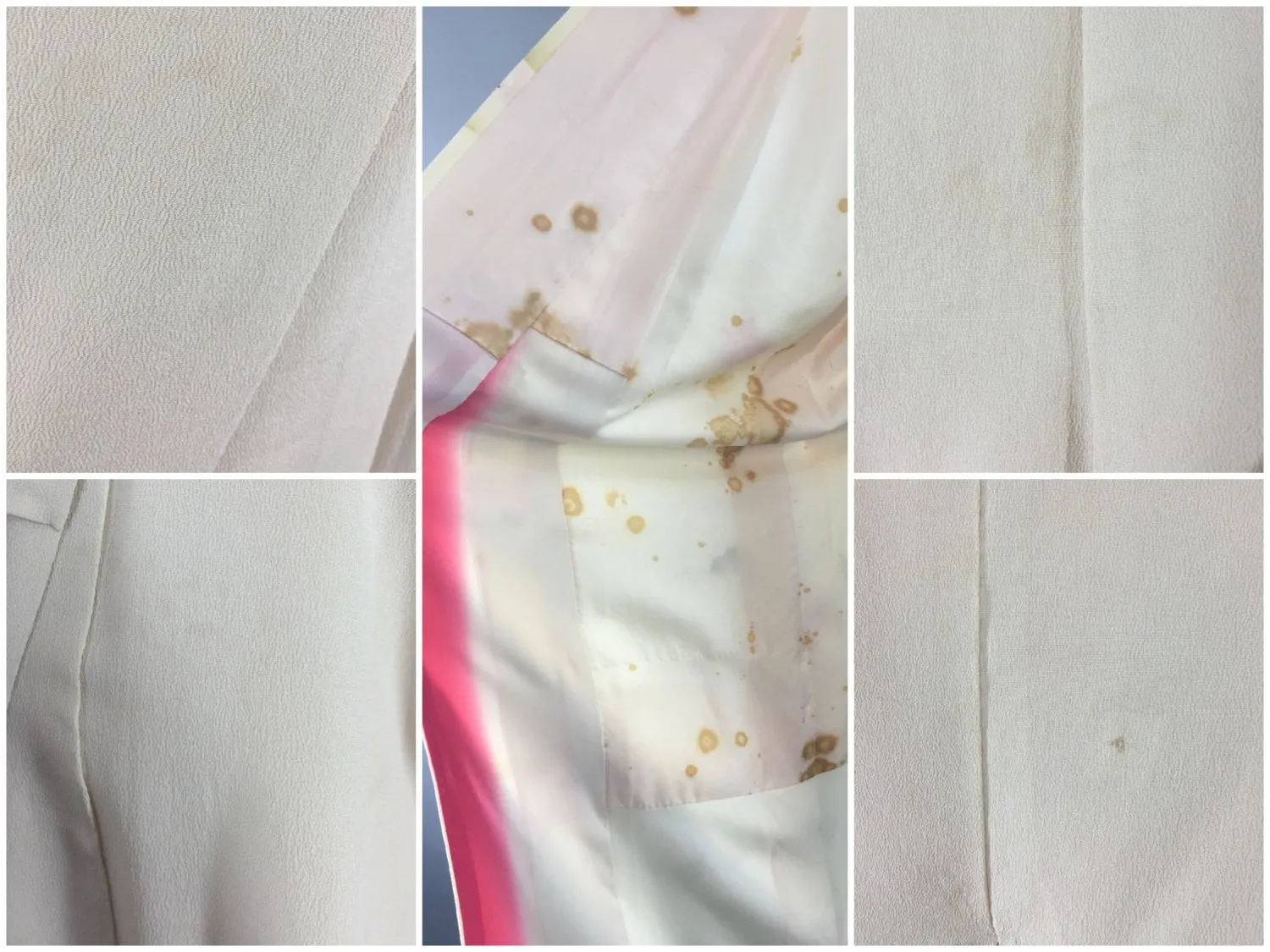 1970s Vintage Kimono Robe with Ivory and Pink Leaves Floral Print