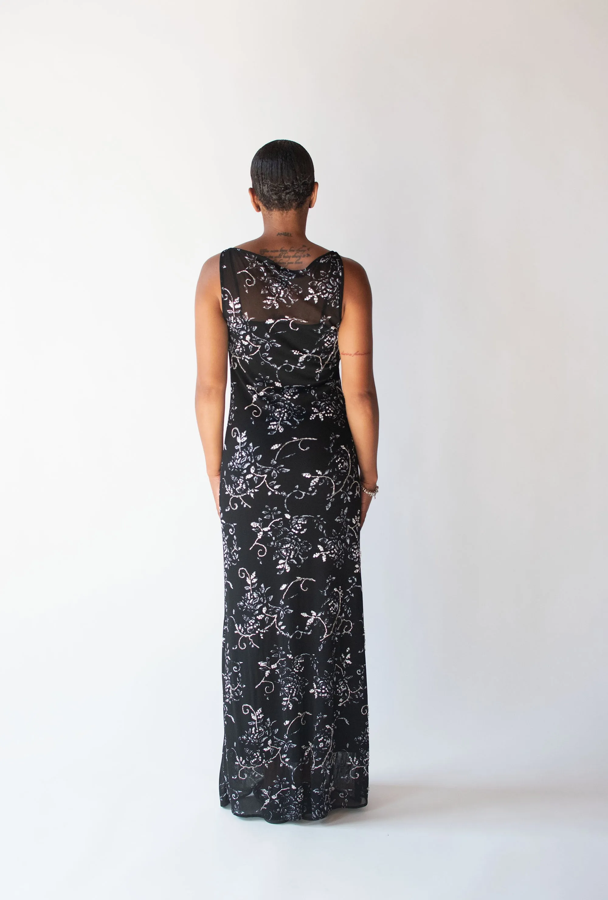 1990s Black and white Beaded Mesh Dress | Vivienne Tam