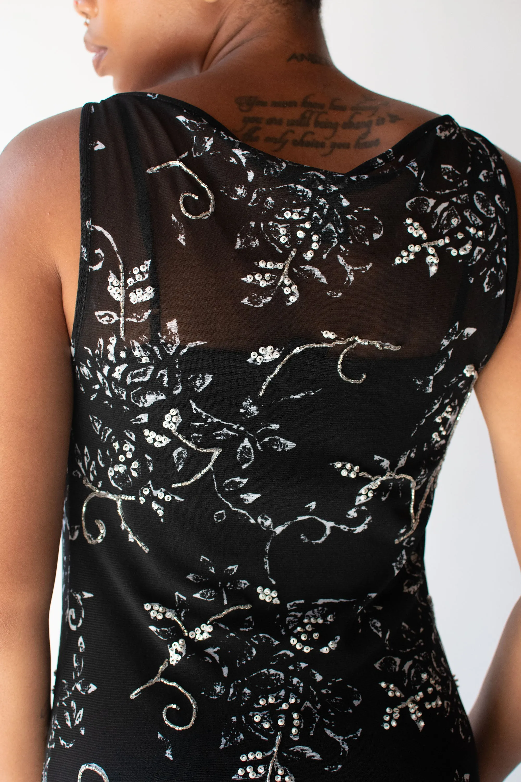 1990s Black and white Beaded Mesh Dress | Vivienne Tam