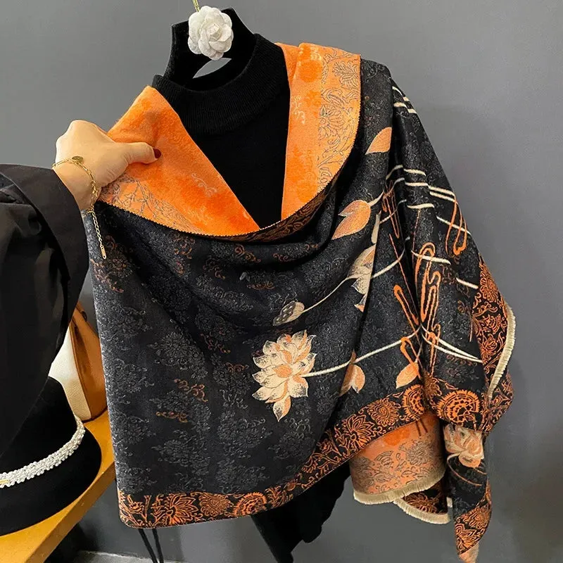 2024 Women Winter Cashmere Scarf Design Print Horse Shawl Wrap Design Print Pashmina Warm Scarves Thick Blanket Female Echarpe