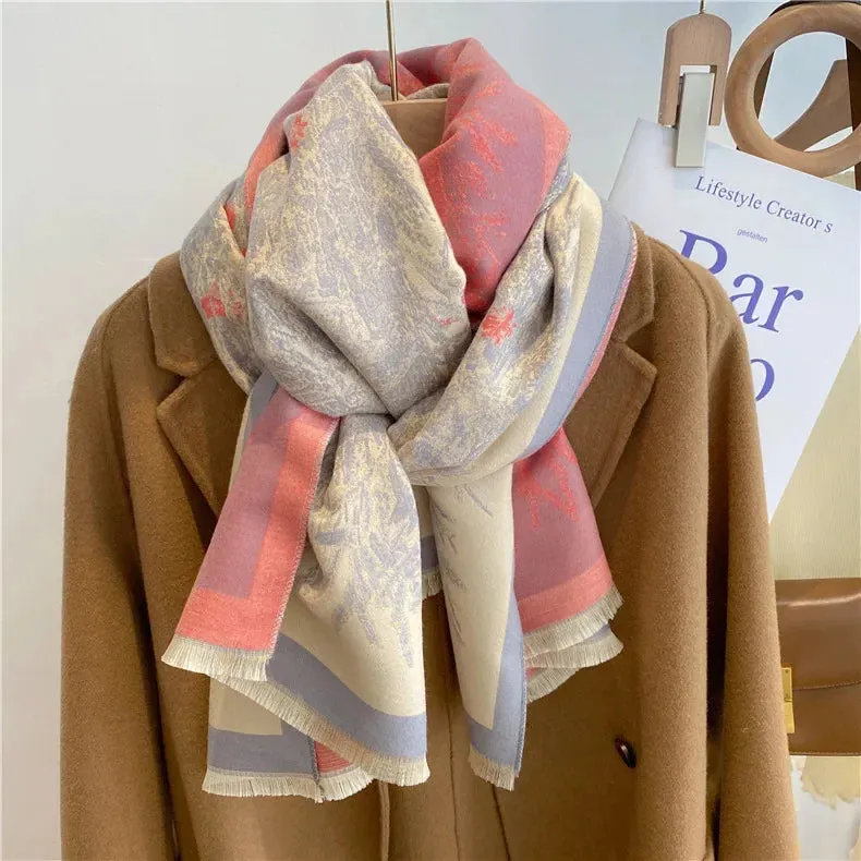 2024 Women Winter Cashmere Scarf Design Print Horse Shawl Wrap Design Print Pashmina Warm Scarves Thick Blanket Female Echarpe