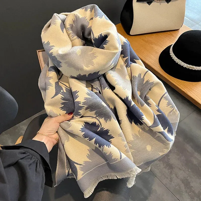 2024 Women Winter Cashmere Scarf Design Print Horse Shawl Wrap Design Print Pashmina Warm Scarves Thick Blanket Female Echarpe