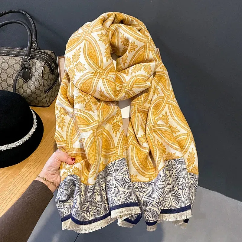 2024 Women Winter Cashmere Scarf Design Print Horse Shawl Wrap Design Print Pashmina Warm Scarves Thick Blanket Female Echarpe