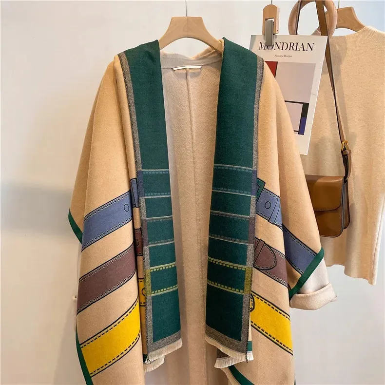 2024 Women Winter Cashmere Scarf Design Print Horse Shawl Wrap Design Print Pashmina Warm Scarves Thick Blanket Female Echarpe