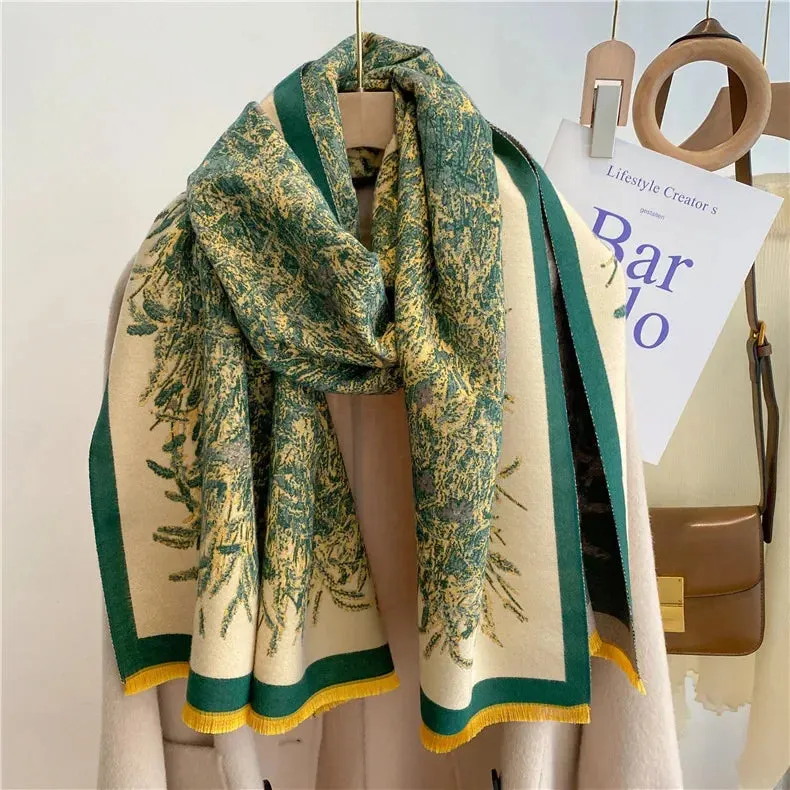 2024 Women Winter Cashmere Scarf Design Print Horse Shawl Wrap Design Print Pashmina Warm Scarves Thick Blanket Female Echarpe