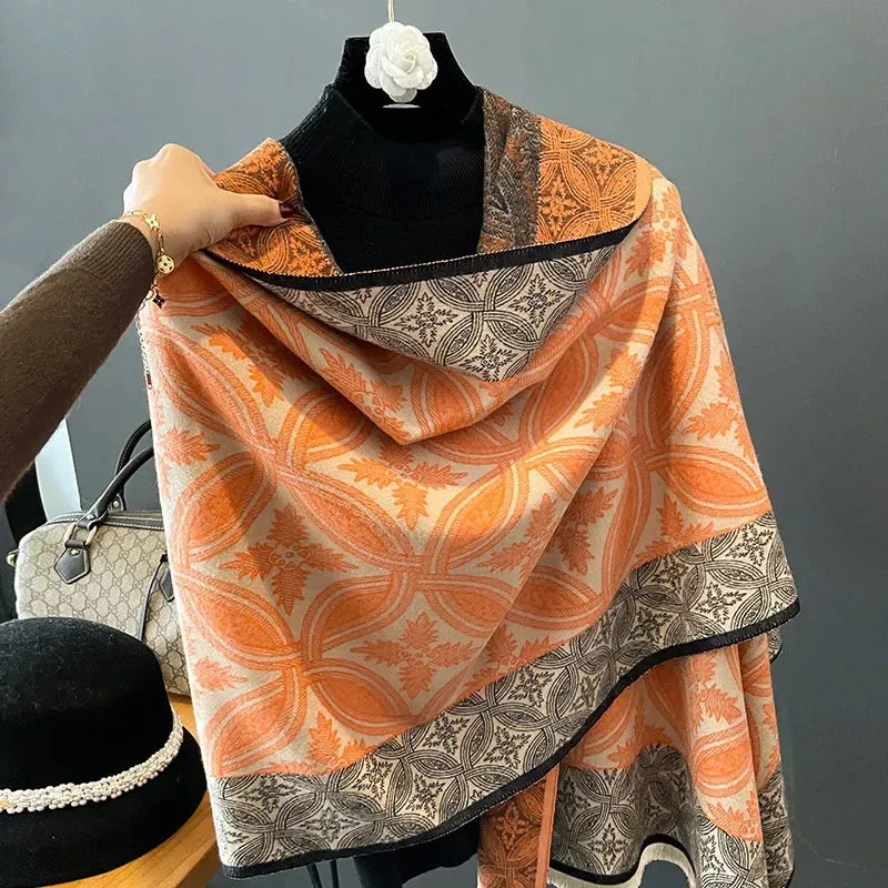 2024 Women Winter Cashmere Scarf Design Print Horse Shawl Wrap Design Print Pashmina Warm Scarves Thick Blanket Female Echarpe