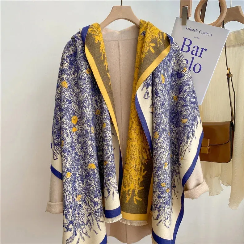2024 Women Winter Cashmere Scarf Design Print Horse Shawl Wrap Design Print Pashmina Warm Scarves Thick Blanket Female Echarpe