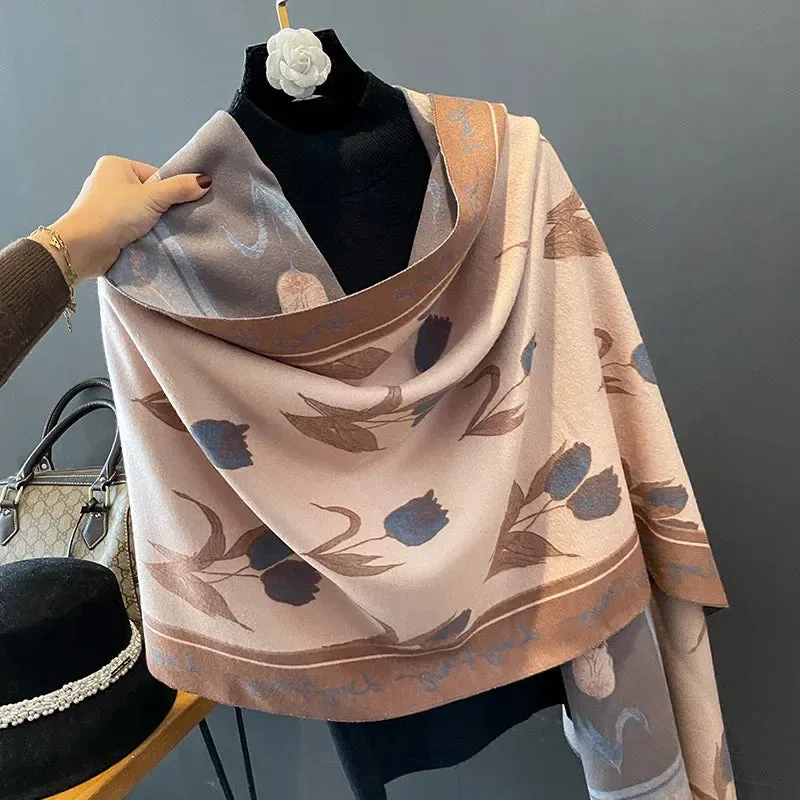 2024 Women Winter Cashmere Scarf Design Print Horse Shawl Wrap Design Print Pashmina Warm Scarves Thick Blanket Female Echarpe