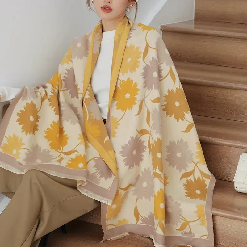 2024 Women Winter Cashmere Scarf Design Print Horse Shawl Wrap Design Print Pashmina Warm Scarves Thick Blanket Female Echarpe