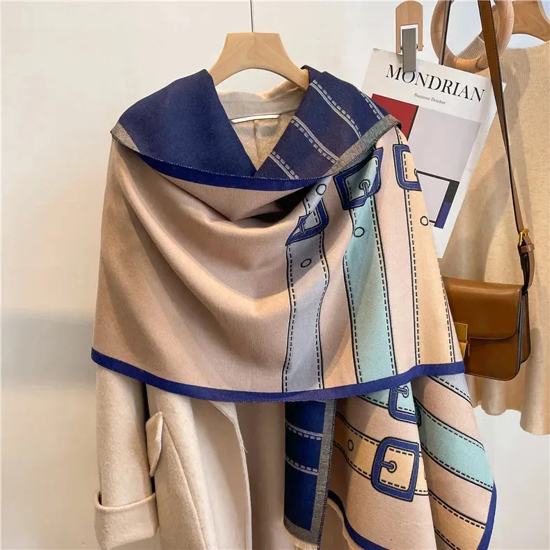 2024 Women Winter Cashmere Scarf Design Print Horse Shawl Wrap Design Print Pashmina Warm Scarves Thick Blanket Female Echarpe