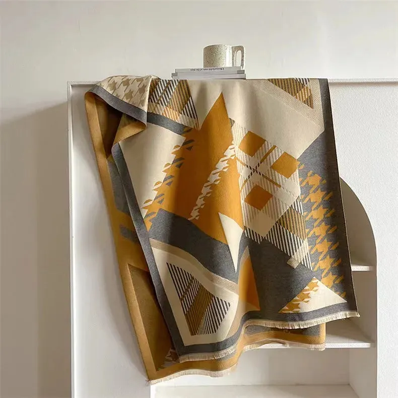 2024 Women Winter Cashmere Scarf Design Print Horse Shawl Wrap Design Print Pashmina Warm Scarves Thick Blanket Female Echarpe