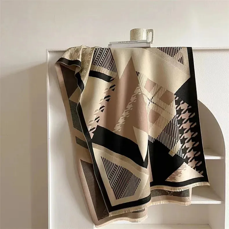 2024 Women Winter Cashmere Scarf Design Print Horse Shawl Wrap Design Print Pashmina Warm Scarves Thick Blanket Female Echarpe